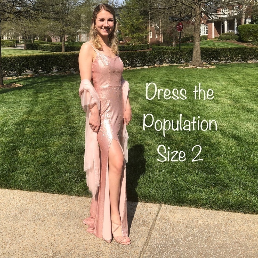 𝅺🌷PROM Dress pink sequins gown by Dress the Population Size 2.  Worn once - Picture 2 of 12